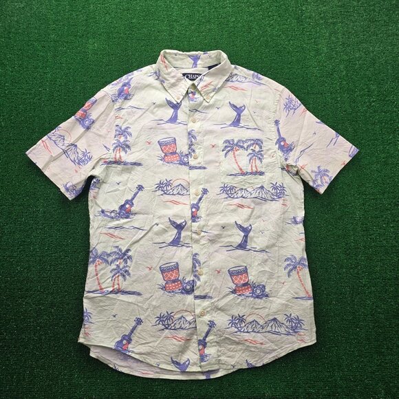 Chaps Shirt Mens Medium Light Green Go Untucked Summer Beach Casual Palm Trees - Picture 1 of 9